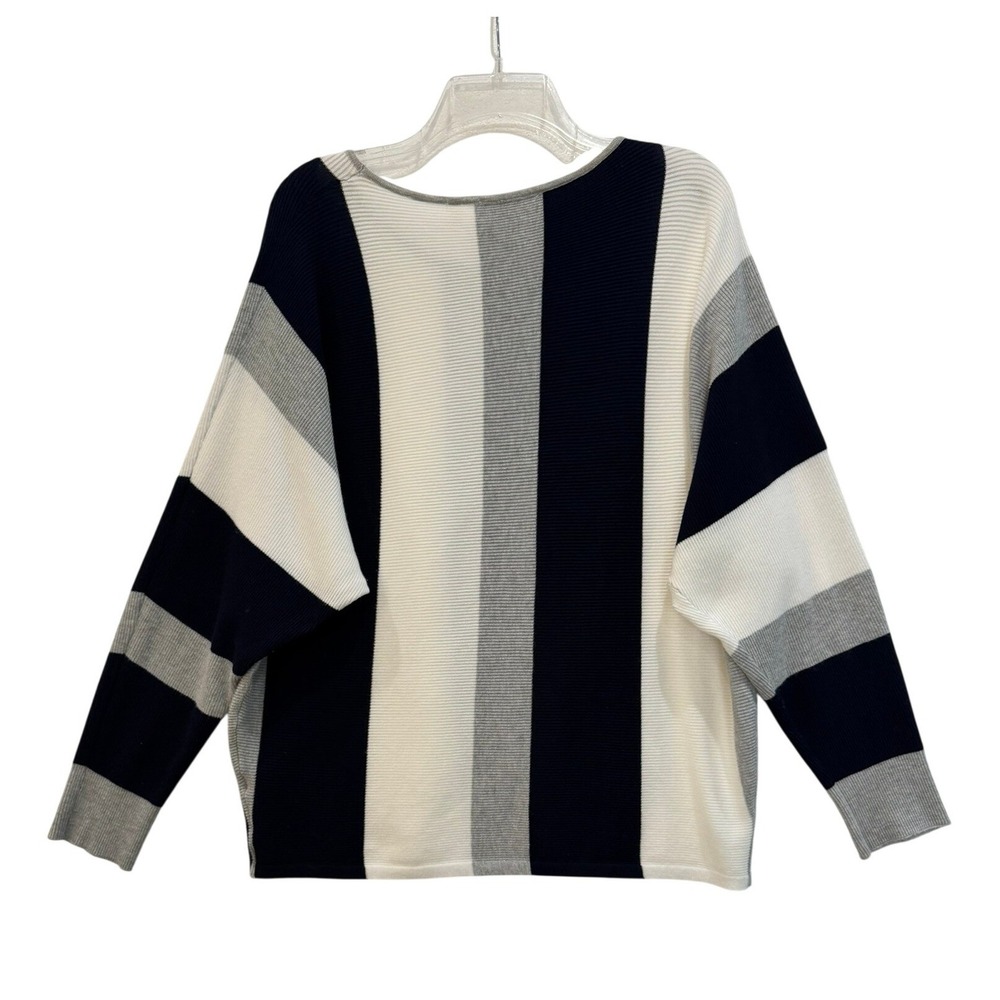 Cyrus Womens Navy Blue Grey White Striped Ribbed Knit Sweater Size Large - Picture 2 of 5